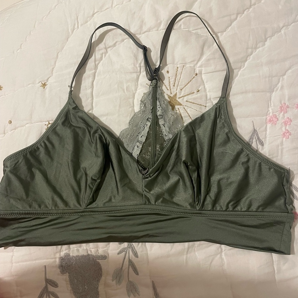 Olive Green Lace-Back Bralette - Picture 2 of 3